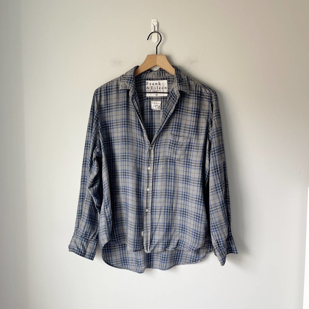 Frank & Eileen Women's Cotton Blue Gray Plaid Button Up Size Medium M